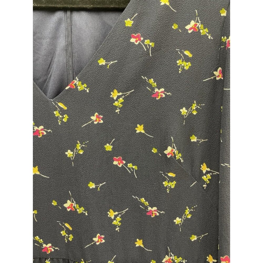 Ralph Lauren Floral Long Sleeve V-Neck Crepe Style Mini Dress Navy Blue Size 12 - Picture 4 of 16